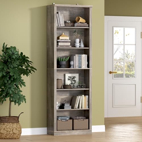 Image of BORNOON 74 inch Tall Bookshelf, 6-Tier Floor Standing Bookcase with 2 Adjustable Shelves, 24 inch Wide Open Storage Shelf, Modern Display Organizer for Home Office, Living Room, Bedroom, Study