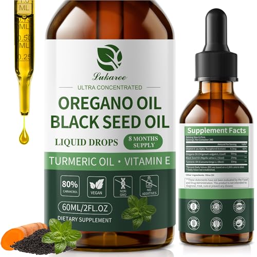 Oil of Oregano Drops with Black Seed Oil 80% Carvacrol 8 Month Supply