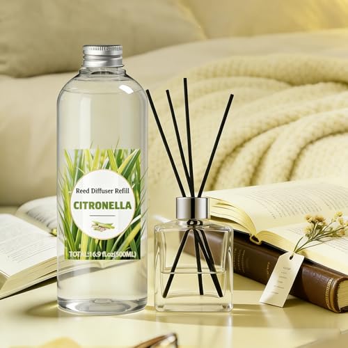Image of STRN Citronella Reed Diffuser Set, Lemongrass Diffuser Oil Refill, with 6 Sticks 500ML(16.9fl.oz), Room Fresheners for Home, Long-Lasting Scented Fragrance for Summer, Living Room, Bedroom, Office