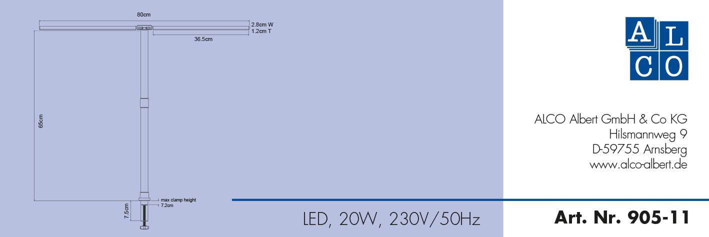 Alco-Albert - lampa biurkowa LED z zaciskiem, czarna | Z zaciskiem, płynną regulacją jasności i 5 temperaturami barwowymi do biura, domowego biura i nauki