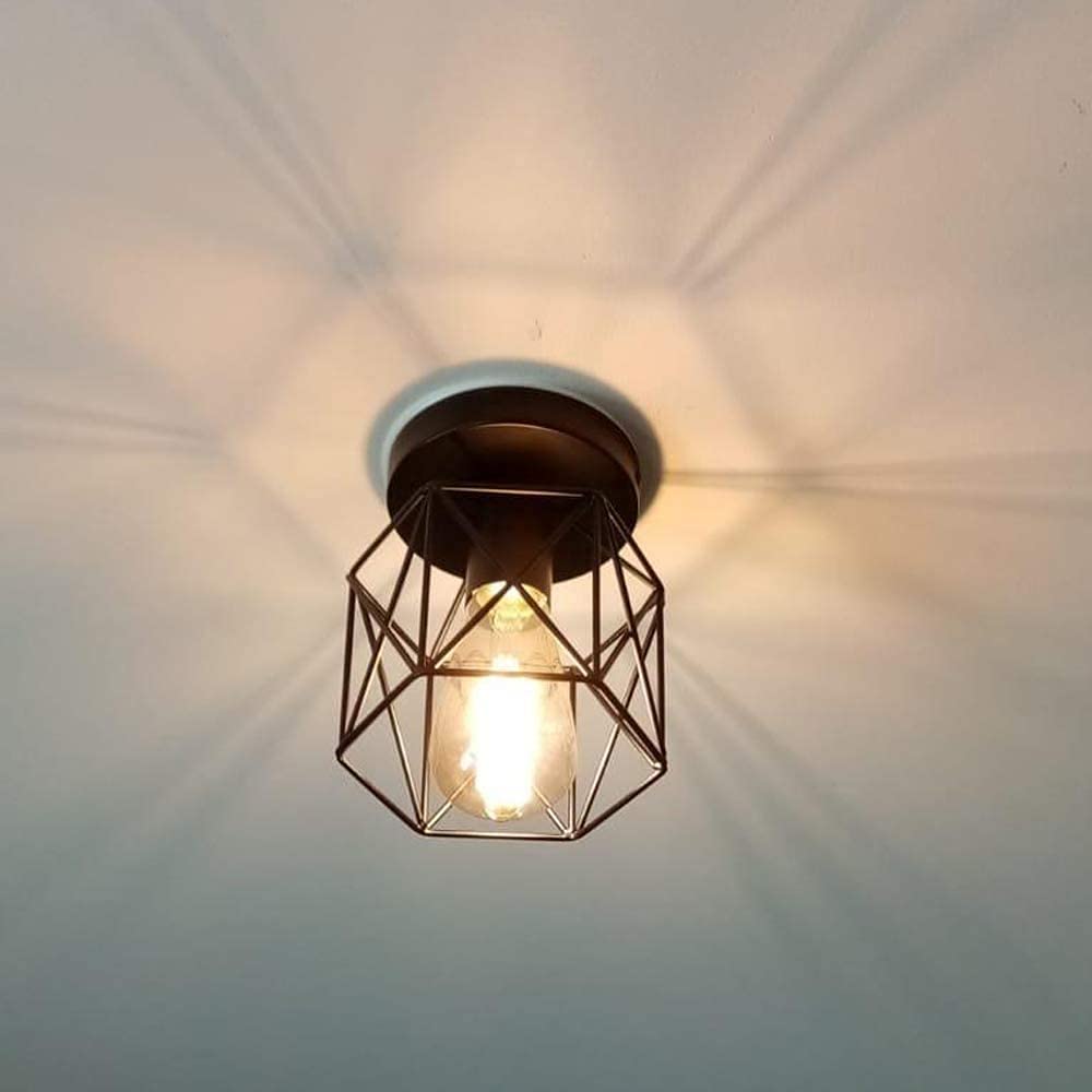 iDEGU Lot de 6 Plafonniers Industriels, 15CM Lustre Fer Forge Noir Cage Suspension Luminaire pour Chambre Entrée Café Bar (6 pcs)