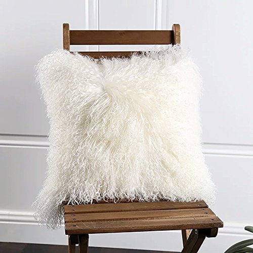 Rose Feather Luxurious Mongolian Lamb Wool Cushion Cover, Curly White