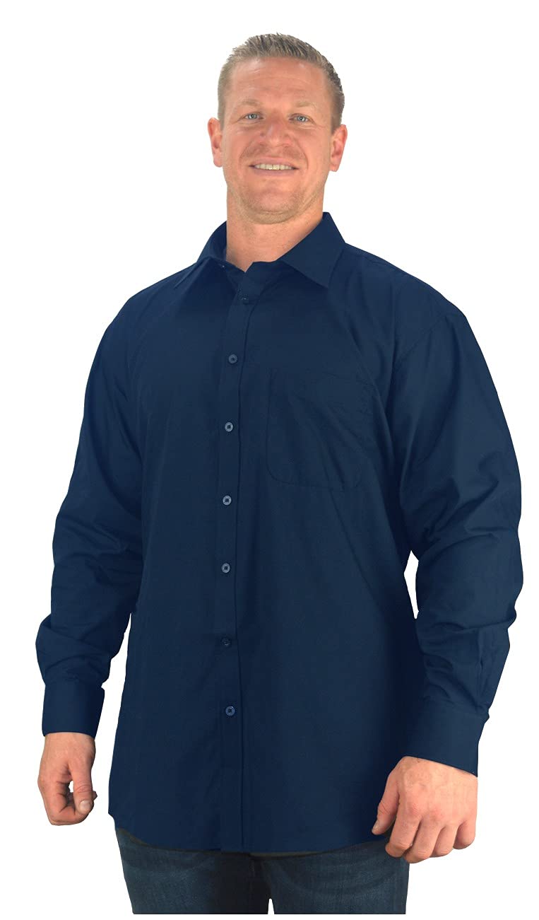 Espionage Big Mens Navy Blue Myles Long Sleeve Plain Shirt 2XL 3XL 4XL 5XL 6XL 7XL 8XL, Size : 2XL