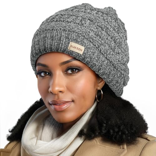 Sukeen Women's Adult Winter Grey Chenille/Polyester Knit Beanie Hat
