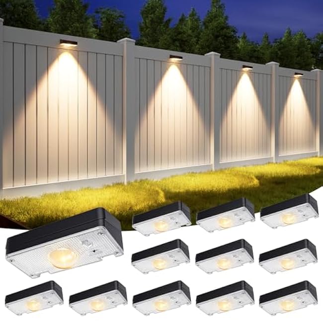APONUO Solar Fence Lights Outdoor Waterproof, Fence Lights Solar Powered, 12 RGB Color Modes & Warm White & Cool White, Fence Solar Light Outdoor for Backyard, Patio, Yard, Wall, Deck¨×Black,12 Pack¨Ø