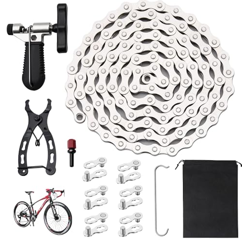 Amazon Mineup Bike Chain, 6/7/8 Speed Bicycle Chain Link Removal Tool, 12 PCS Mountain/Road Cycling Maintenance Tools Kit, with Bike Parts Bike Chains for Road Mountain Racing Cycling (1/2 x 3/32 inch 116 Links) #ad