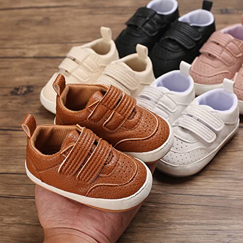 Image of Clowora Baby Boys Girls Shoes Non-Slip Rubber Sole Sneakers Infant First Walking Toddler Crib Shoes Newborn Loafers Flats. (08 /Brown,0-6 Months)