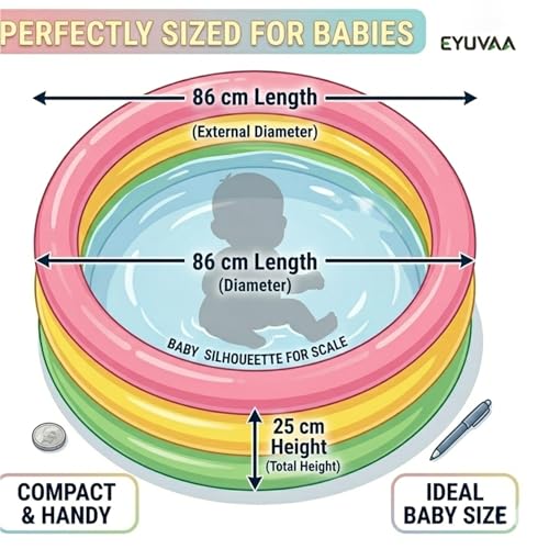Image of EYUVAA LABEL Round Inflatable Pool for Kids 0-5 Years | 3-Ring Mini Swimming Pool with Dual-Layer Inflatable Bottom, Safe & Comfy, Easy to Use, Perfect for Balcony & Backyard Play (3 Feet)