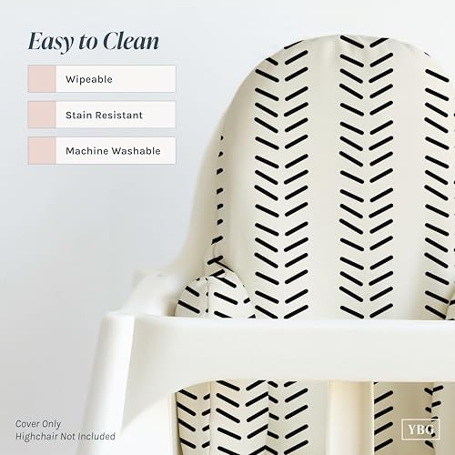 Image of Yeah Baby Goods Wipeable Cushion Cover (White Vertical Mudcloth) - Compatible with The IKEA Antilop Highchair - Soft, Waterproof Baby High Chair Cover