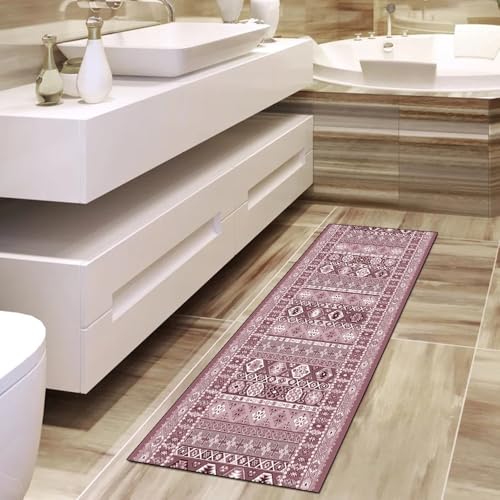 Alfombra de pasillo para pasillo o dormitorio rosa de 60 x 150 cm lavable 4