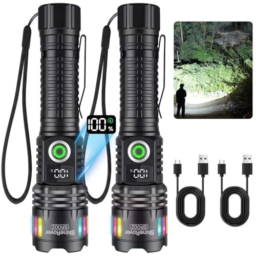 2Pack Rechargeable LED Flashlights High Lumens with LCD Power Display