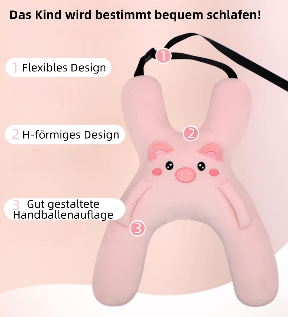 Schlafkissen Für Auto Kinder, Autositz Kissen Kinder,Kinderreisekissen,H-förmiges Auto Sicherheitsgurtkissen,Reisen, Flugzeug, Zug (Lila Kaninchen)