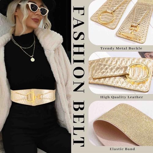 Tgirls Women's Elastic Belt Vintage Wide Waist Belts Gold O-Ring Buckle Stretch Belt for Women Dresses3