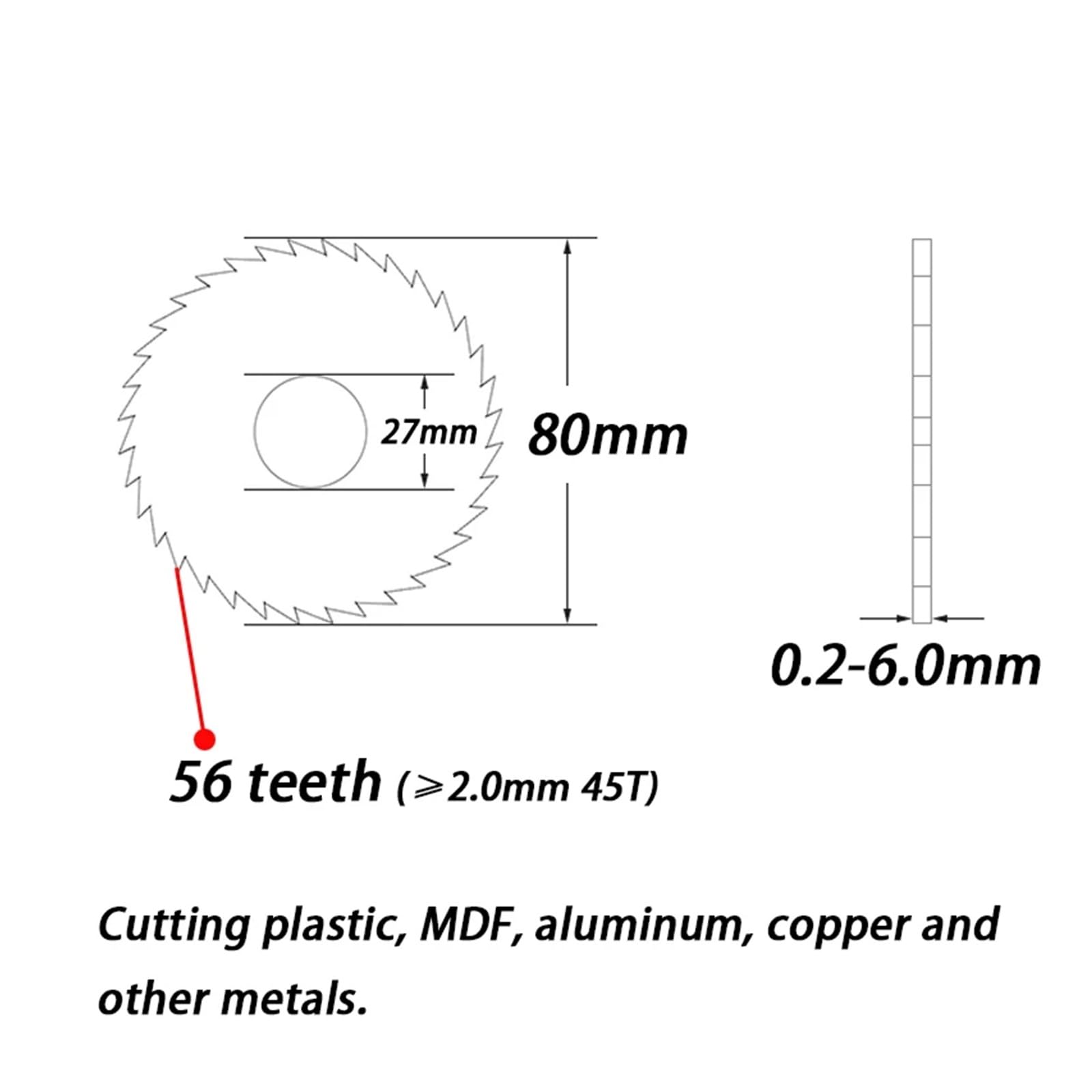 1 szt. 80 mm frez otwór 22 25,4 27 mm tarcze tnące z węglika spiekanego 80 CNC ostrze cięte ze stali nierdzewnej aluminium(Bore 27mm,Cut Thickness 0.4mm)