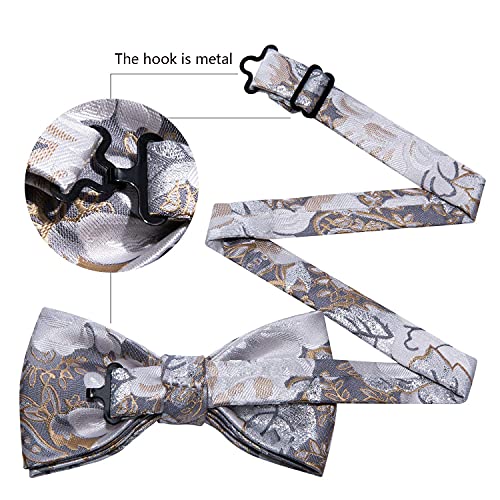Image of Barry.Wang Paisley Striped Bow Tie for Men Silk Pre-Tied Bowtie Pocket Square Cufflinks Set Formal Wedding Party Prom