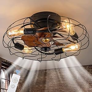 TRUYOK Ceiling Fan with Light Retro LED Ceiling Light with Fan and Remote Control Industrial Ceiling Lamp E27 Vintage Cage Fan Lamp for Bedroom Living Room Kitchen Lighting Black