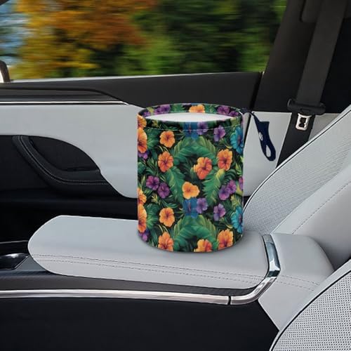 Image of Hawaii Flower Print Car Trash Can Collapsible Hanging Car Trash Bin Cute Universal Car Interior Accessories for Car SUV Trucks