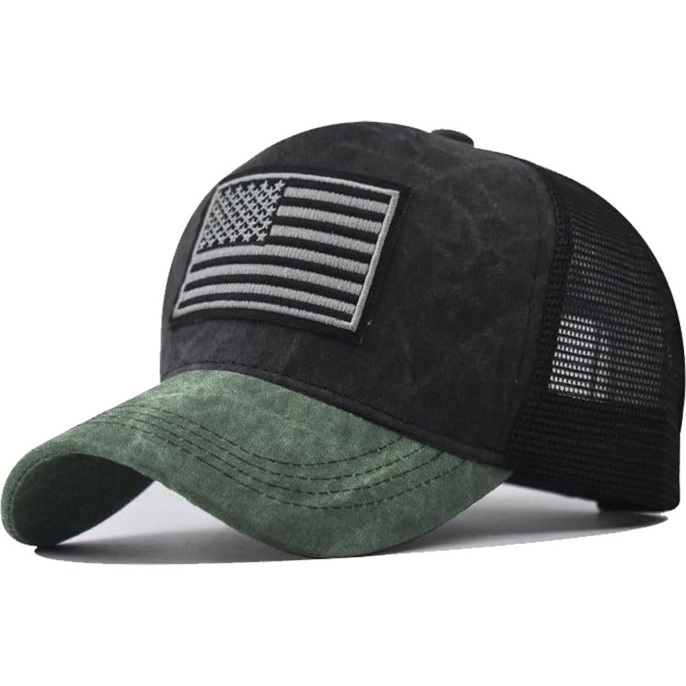 Casiler Unisex Black Baseball Cap With Usa Flag Breathable Mesh Snapback Hats Outdoor Sport Caps Adjustable Trucker Hats