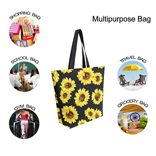 Image of Floral Sunflower Canvas Tote Grocery Bag Shoulder Casual Book Bag Large for Women Teachers, Van Gogh Cotton Bag Shopping Purse Handbag Reusable Multipurpose Use