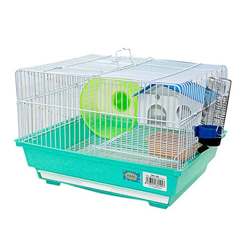 DI ZE LIN PET HOME S.L DZL® Jaula para Hamster 34.5 * 28 * 25cm, jaulas Hamsters Chalet con comedero Bebedero Rueda caseta y Bandeja extraíble. (Verde)