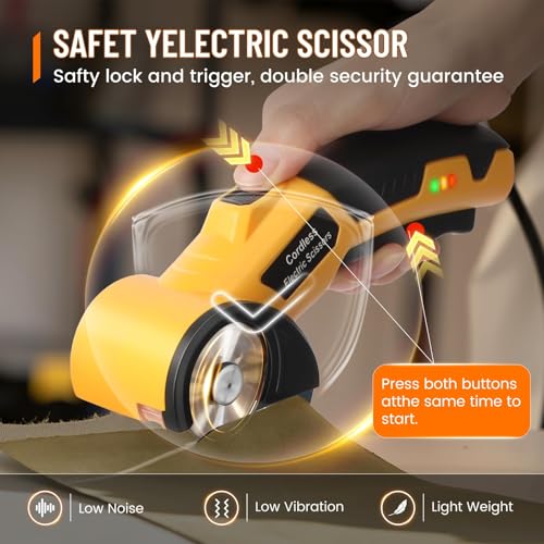 Image of Electric Scissors, Cardboard Cutter, With LED Light, High-Efficiency Brushless Motor, 2000mAh Battery, Tungsten Steel Blade, Suitable for Cloth, Cardboard, Carpet Wire Rope Cutters Yellow