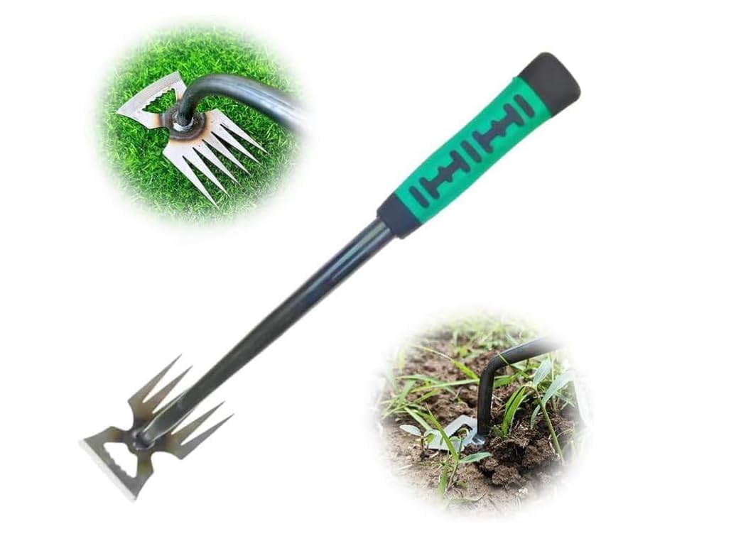 Garden Weed Pulling Tool, Portable Garden Weeder Tool Uprooting Weeding Tool, Manganese Steel Forged Hand Weeder for Vegetable Gardening Backyard Farm Planting & Weeding (6 Teeth)