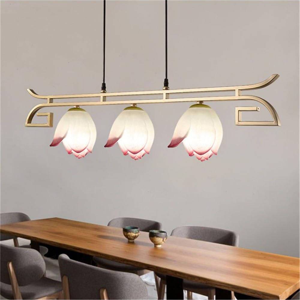 LYMSXAZOU Contemporary Lotus Pendent Lights Chinese Retro Creativity Villa Living Room Restaurant Bedroom Tearoom Study Hotel LED Decoration Chandelier (B 3 Lights)