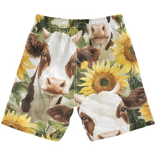 Boys Beach Board Shorts Animal Cow Yak Sunflower Swim Trunk Teen Swimwear2