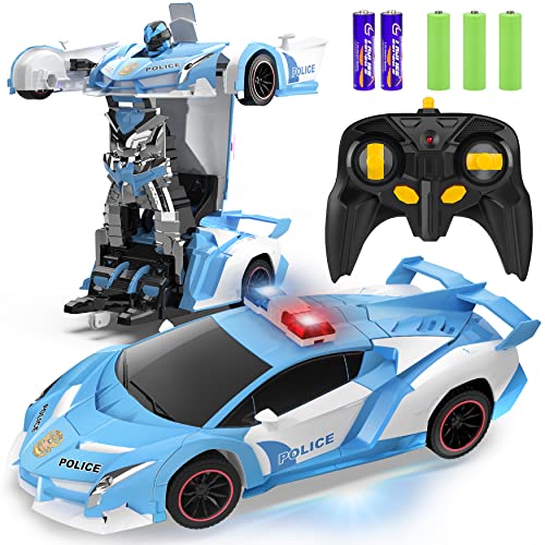 FDJ RC Cars - Transform Remote Control Car, 2.4Ghz 1:18 Scale Transforming Police Car Toy with...
