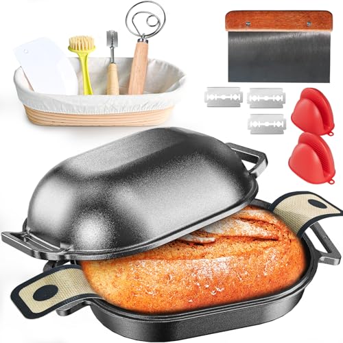 7.5QT Dutch Oven for Sourdough Bread Baking Cast Iron Bread Pan with Lid
