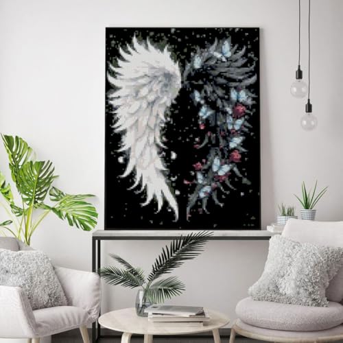 Image of Angel Wings Stamped Cross Stitch Kits for Adults,Colourful Angel Wings Dimensions Cross Stitch Kits Embroidery Kit Arts and Crafts for Beginners 15.7x11.8 inches
