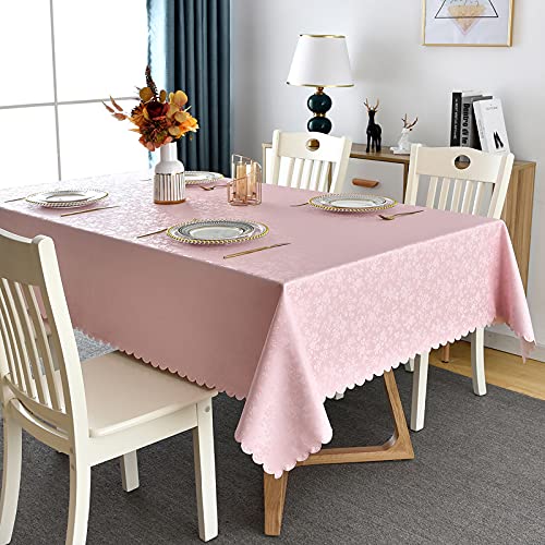 Image of Romanstile Rectangle Vinyl Tablecloth,100% Waterproof Heavy Duty Oil Spill Proof Stain Resistant Plastic PU Table Cover with Flannel Backing for Kitchen, Dining (Rose Pink, 60 x 120)