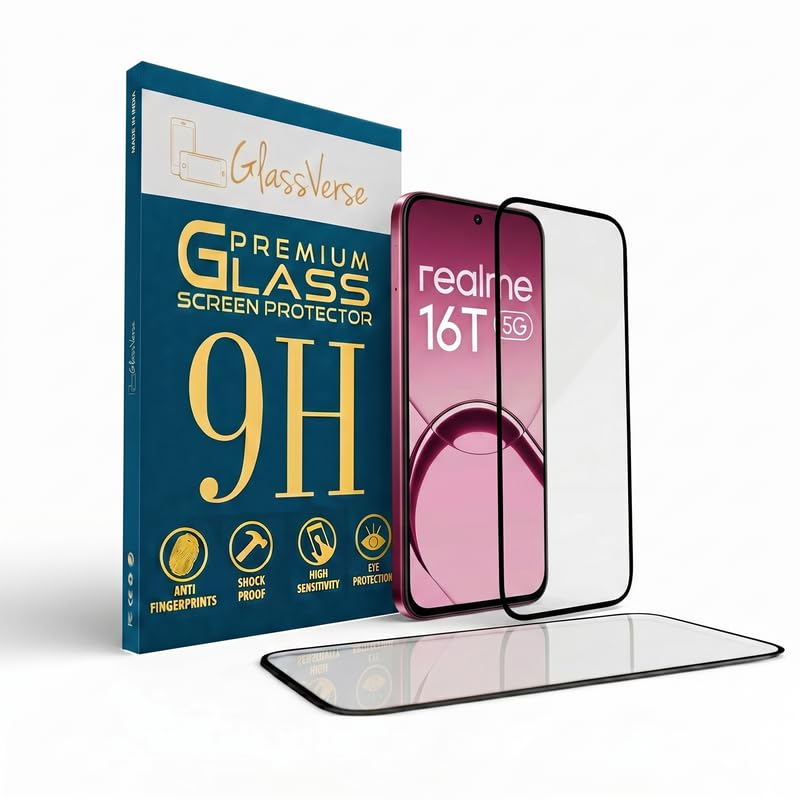 Image of GlassVerse Toughened Oleophobic Tempered Glass For Realme 16T 5G (PACK OF 1) with Free Installation Kit. Full screen Coverage - 6.81 inch