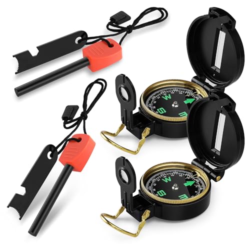 Mossy Oak 4PC Compass & Fire Starter Set – Orienteering Compass, Hiking & Backpacking Gear with 4” Survival Fire Starter, Ideal for Camping, Hiking, and Map Navigation
