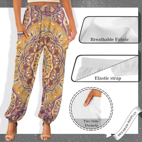 Gzzxiailg Calça de harém tribal mandala para mulheres, longa, larga, esportiva, ioga, calças de ioga