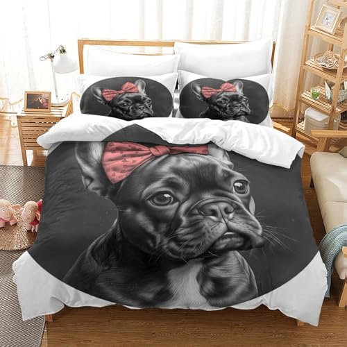 Housse de couette bouledogue français effet 3D relief avec parure de lit super douce - 3