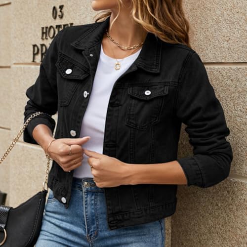 Jean Jacket for Women Petite Cropped Long Sleeve Denim Jacket Colored Lightweight Jeans Jackets Trucker Coat2