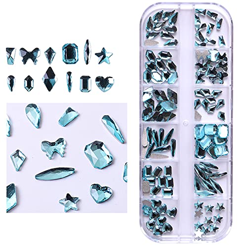 Belicey Lake Blue Crystal Rhinestones For Nails Kit Multi-Shape Size Nail Art Rhinestones Glass Flatback Diamonds Gems Stones For Nail Charm Jewels Diy Crafts Clothing Nails Art Accessories #TOP1