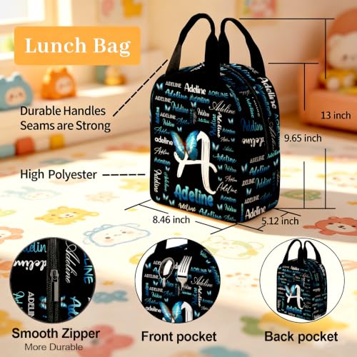Image of Custom Backpack for Kids Personalized Girls Backpacks Back to School Set | Kids Customized Toddler Backpack for Girl with Lunch Bag Book Bag Kindergarten Prek Preschool Gifts Black Butterfly Initial