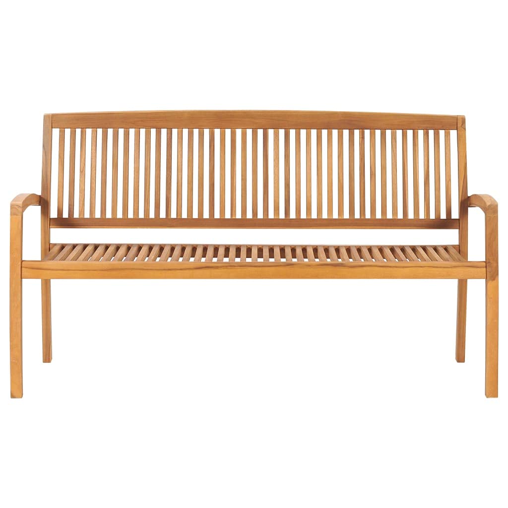Banco de jardín apilable de 159 cm de madera maciza de teca con soporte de color gris topo, resistente a la intemperie, para terraza, patio, jardín