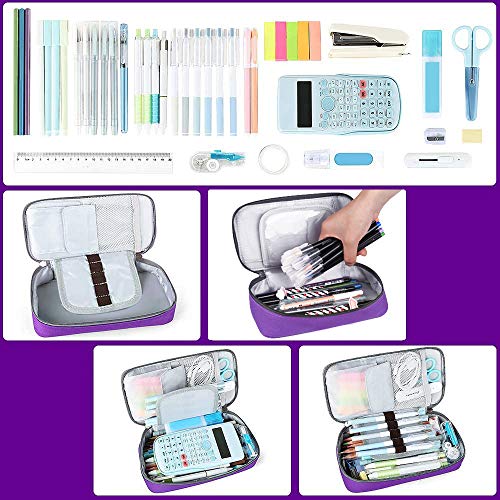 Image of Homecube Pencil Case Large Capacity Storage Oxford Cloth Bag Pouch Marker Stationery Organizer Holder with Zipper for School & Office - 9.06x4.72x2.56 inches Purple