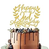 GWING Happy 2nd Anniversary Cake Topper, Gold Glitter- Celebrating 2nd Birthday Decor-Cheer to Baby