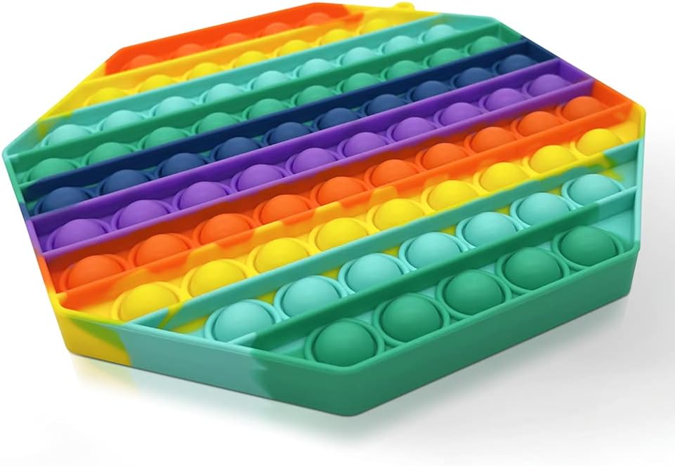 OCACA Fidget Pop Toys, Big Size Push Bubble Sensory Toys to Relieve Stress & Anxiety for Special Education School Supplies, Rainbow 7.9 inch (Rainbow, Octagon) : Office Products