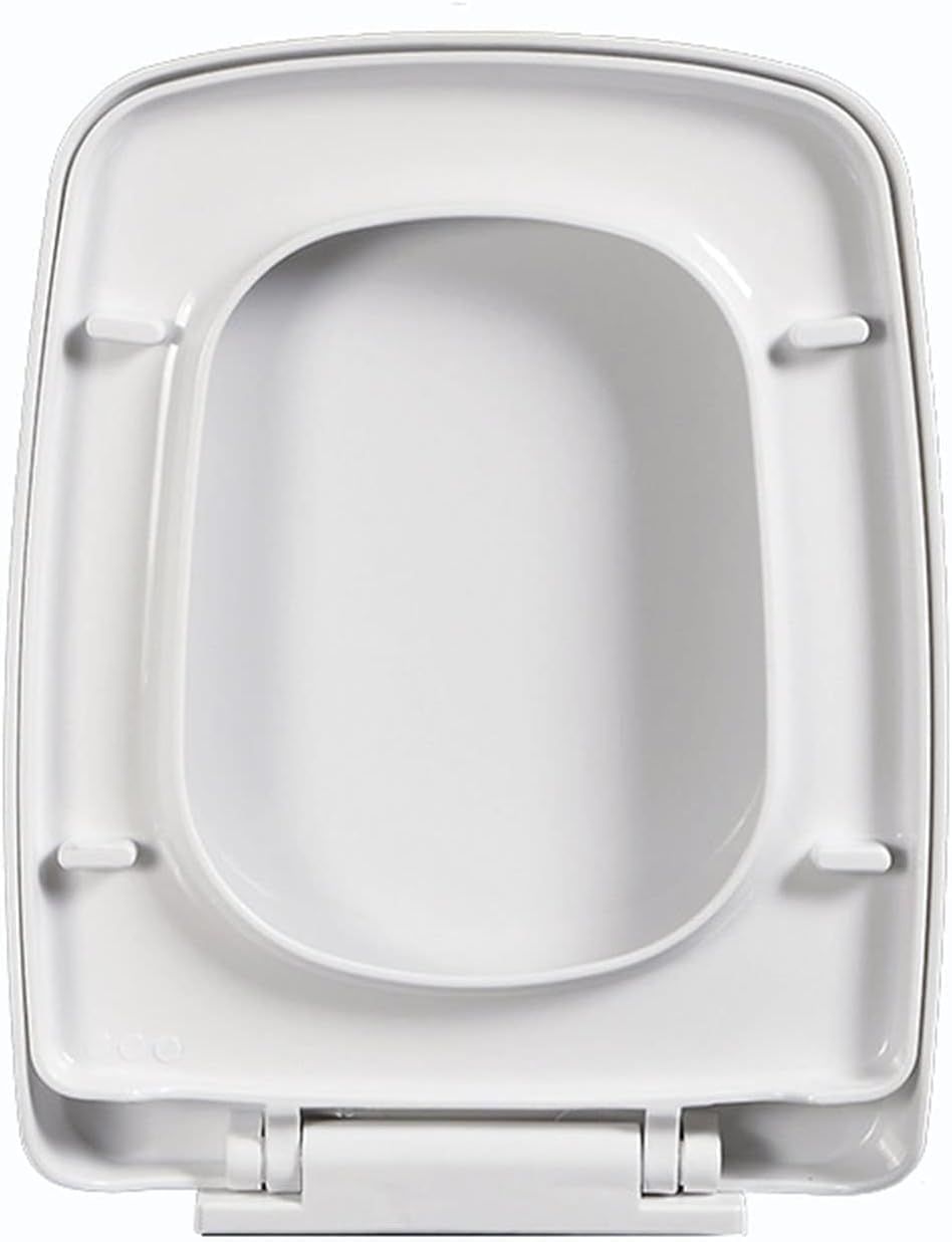 Elongated Square Toilet Seat with Cover, White, Slow-Close, Quick-Release for Easy Cleaning Top Fixing Adjustable Hinges, Square Toilet Lid