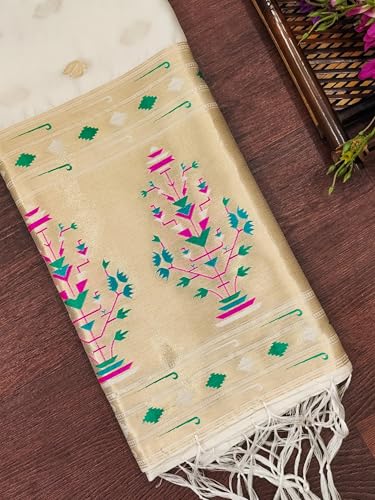 Image of DEVANGI Women's Woven Paithani Banarasi Silk Dupatta /Chunni For Women, Floral Print 1 Meter Wide and 2.3 Meter Length Printed Designer Dupatta /Chunni For Girls