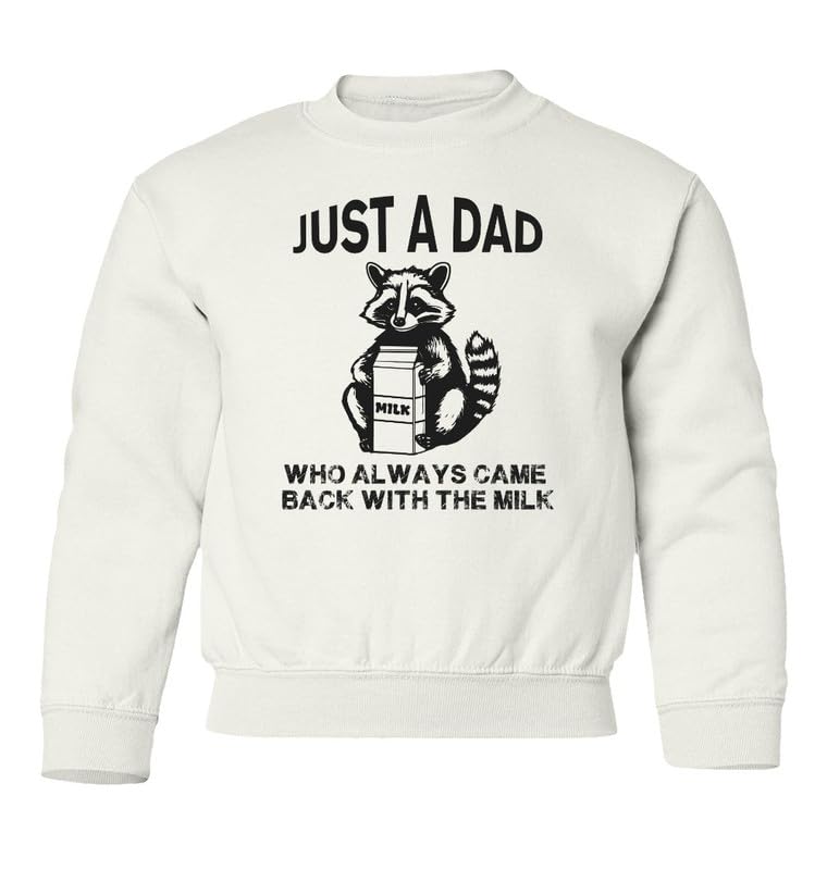 Just A Dad Who Always Came Back With The Milk Racoon Youth Crewneck Sweatshirt