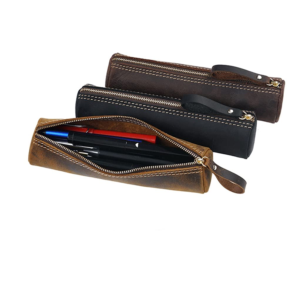 ACiyD Astuccio per Penne in Pelle di Vacchetta Vintage Astuccio per Penne con Cerniera ad Alta capacità Astuccio per Penne con Cerniera (C, 20,5 * 5,2 * 5,2 cm) (D 20,5 * 5,2 * 5,2 cm)