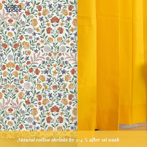 Image of Urban Space 100% Cotton Floral Curtains For Window, Combo Set Of 3 Curtains 5 Feet Long, 60-65% Room Darkening Curtains With Tieback & Eyelets For Home Decor (Vasant & Aura Yellow, 5 Feet)