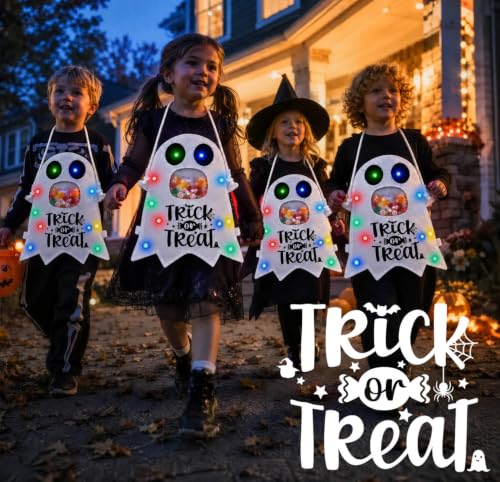 POCOSER Halloween Trick or Treat Bags Candy Bucket Basket, Light Up Ghost Sweet Bags Multipurpose Reusable Goody Buckets for 2026 Halloween Decoration Party Decor Supplies Favors Cute Gifts 1 Pack - image 6