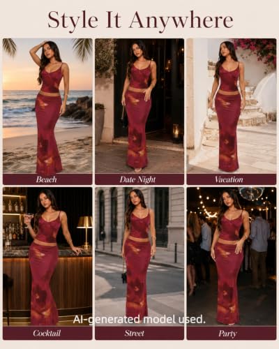 Image of Two Piece Skirt Set Women Maxi Long Skirt and Top Outfit